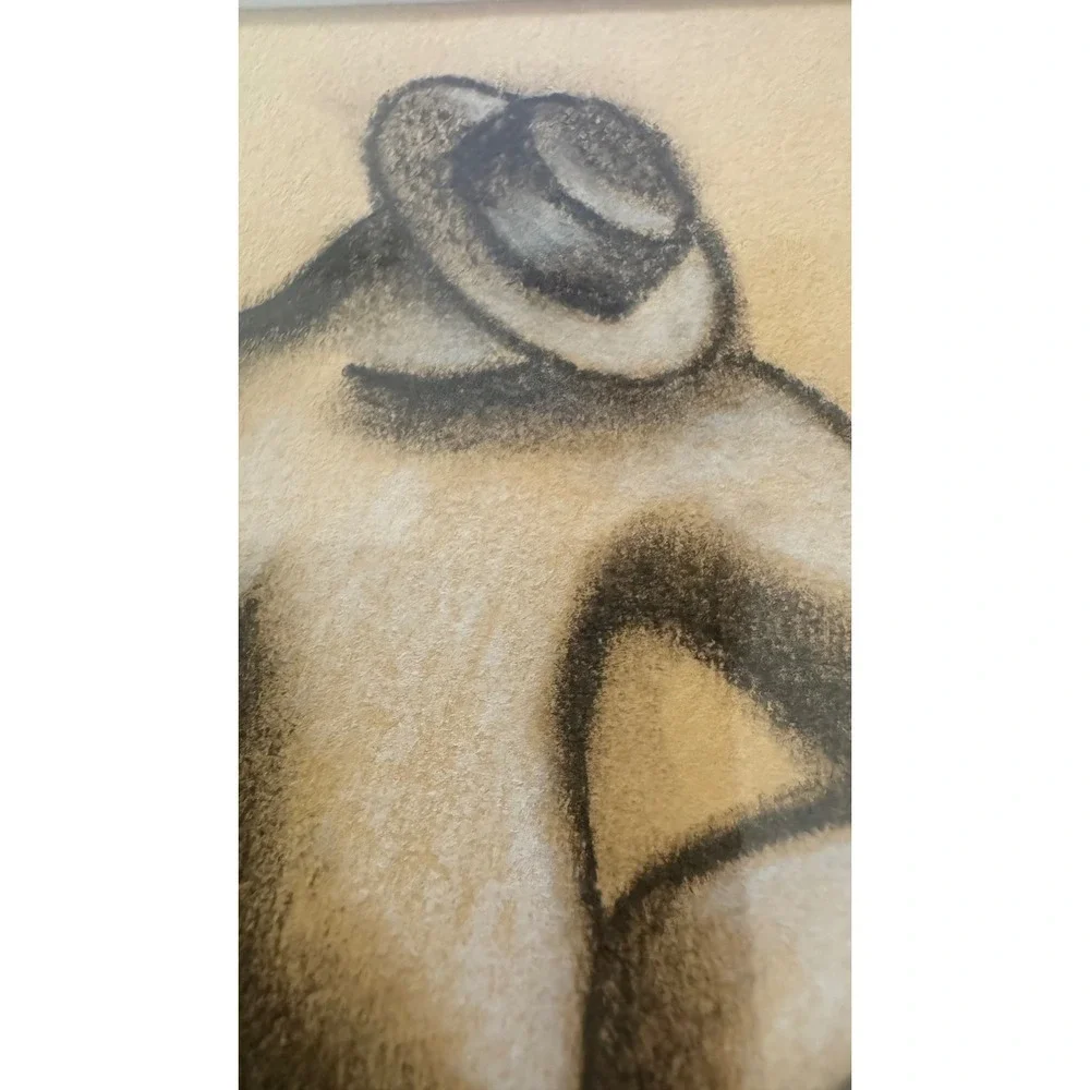 Alex Pikas Cubist Style Signed Original Drawing Framed Cafe Figure Art UV Glass